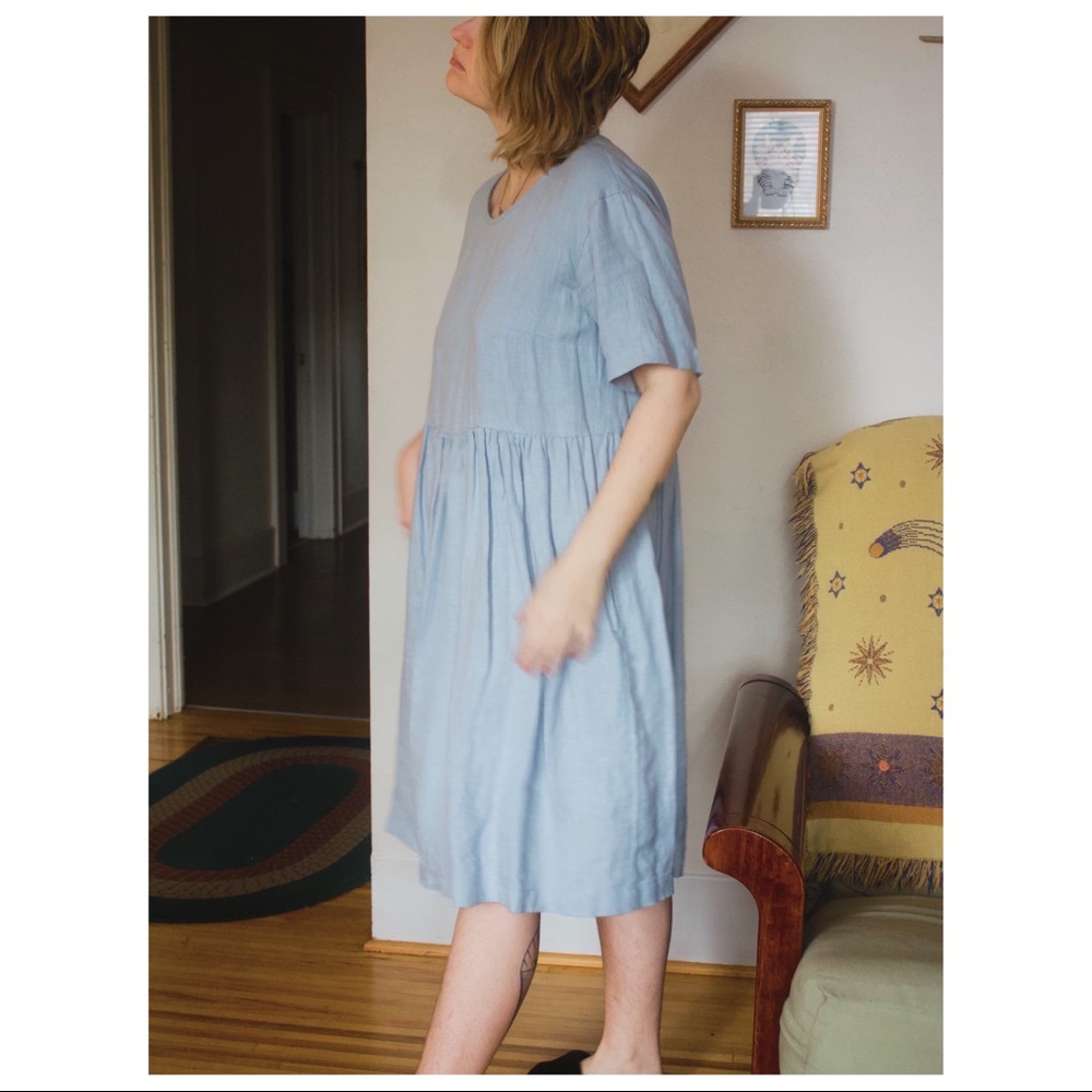Sky blue 100% linen dress